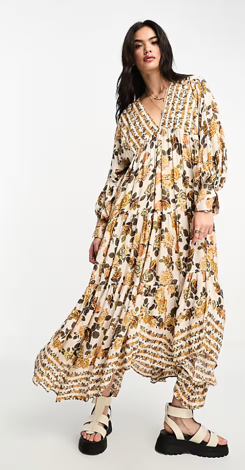 FILA Maxi abito nuovo Free People Rows Of Roses in combinazione avorio taglia S #MD14