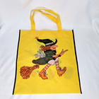 Vintage Nylon HALLOWEEN Loot Bag Tote Cartoon Witch on Broom 14x15 Vintage 90s