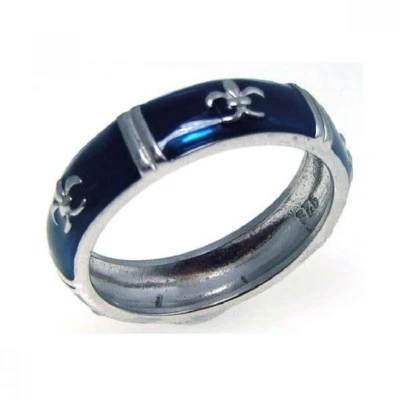Bague Pour Femme En Argent Sterling Avec Émail Bleu Fleur De Lis - Photo 1/2