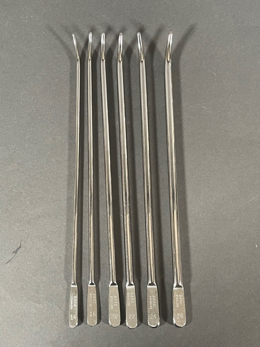 Set of 6 BARD Female Urethral Sounds Set Sz 14, 16, 20, 22, 24, 26