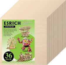 36 Pack Basswood Sheets 12X12X1/8 Inch for Craft