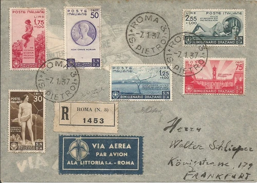 Horace Envelope 1936. Recommended foreign travel by air. Certified