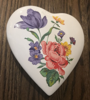 Vintage Perugina Heart Shaped Floral Ceramic Jewelry Box By La Castellana Italy