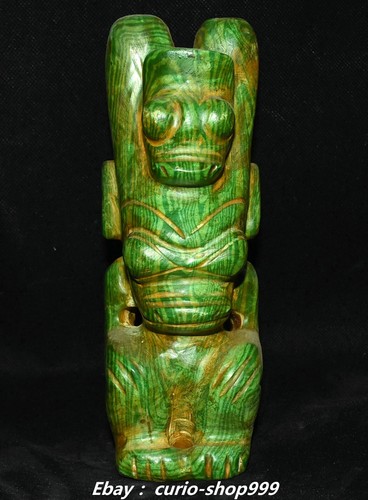 7.8" Hongshan Culture Malachite Carve Cattle Head Sun God Helios Sun-God Statue