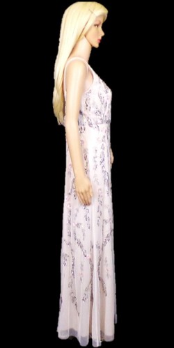ADRIANNA PAPELL size 8 ivory thin-strap long gown beads & sequins 100% polyester - Picture 3 of 13