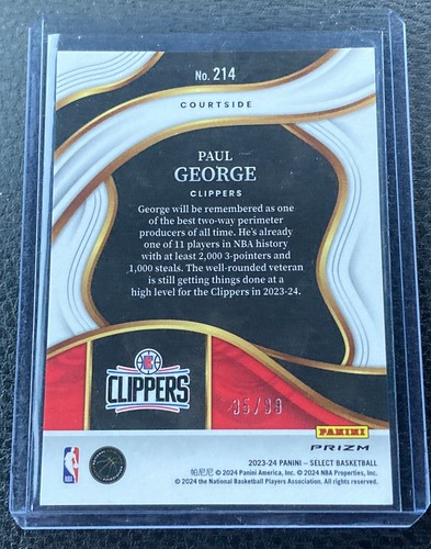2023-24 Panini Select Basketball Courtside Light Blue Disco Paul George /99 #214 - Picture 2 of 2