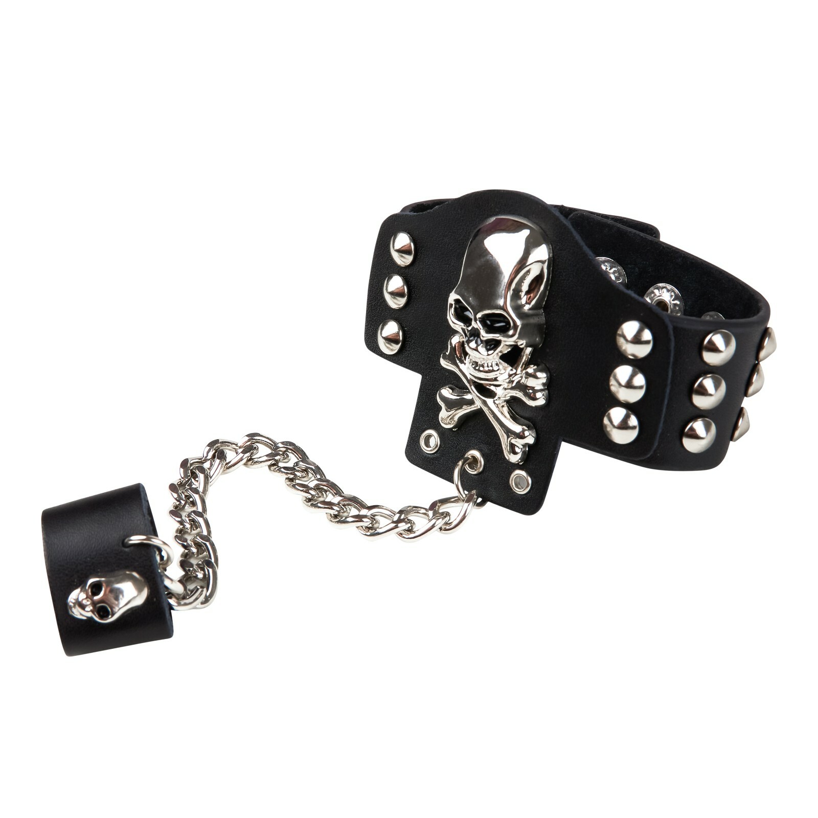 Skull and Finger Chain Brown Leather Gothic Steampunk Bracelet Wristband Gothic