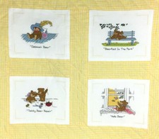 Teddy Bear baby nursery wall hanging decor cross stitch yellow gingham quilted E