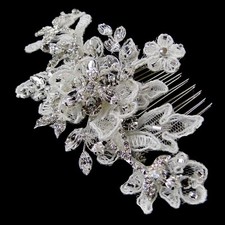 Vintage Style Silver Rhinestone Floral Lace Bridal Wedding Hair Comb