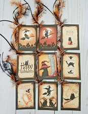 9 Halloween Cats Handmade Gift Tags Scrapbooks Parties Crafts Junk Journals