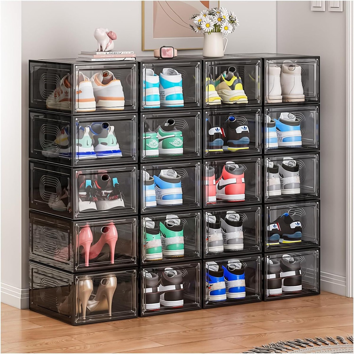 16 Pair Huntington Home 16 Cubby Shoe Organizer Drop Front Shoe