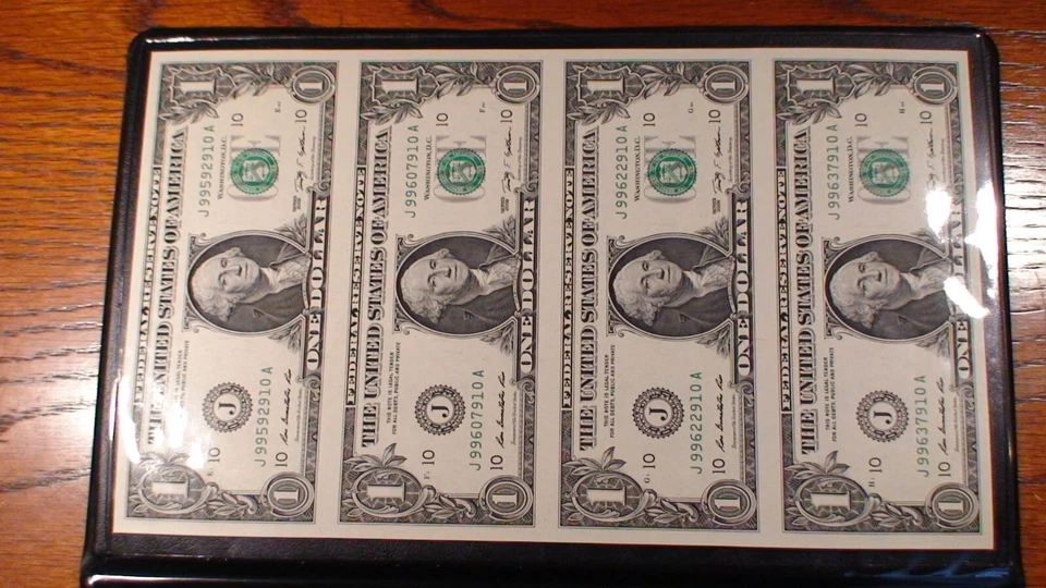 FIVE UNCUT SHEETS NOTES CHOICE UNCIRCULATED $1,$5,$10,$20 BILLS IN BEP FOLDERS! - Image 2 of 4