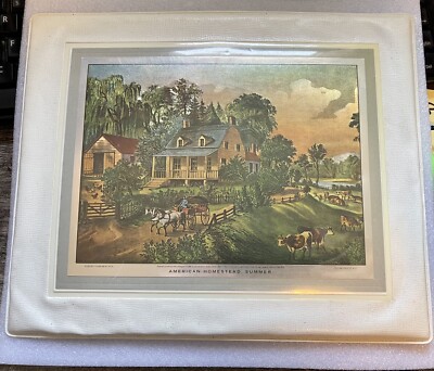 CURRIER & IVES Foil Etched Print AMERICAN HOMESTEAD Summer in Vinyl Frame 11x9