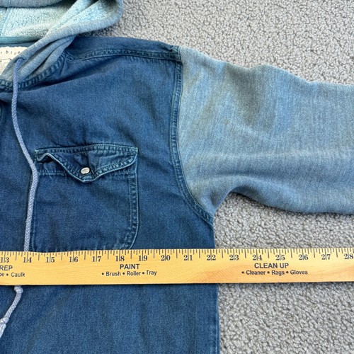 Vintage Anchor Blue Denim Shirt Mens Medium Blue Pearl Snap Hooded Y2K Rare - Picture 7 of 12