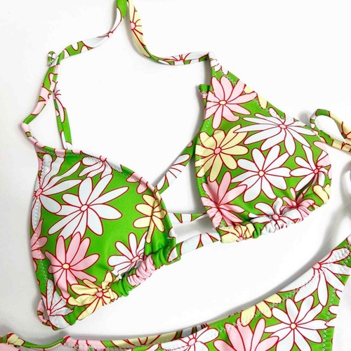 Set costume da bagno donna bikini verde rosa bianco stampa floreale taglia small - Foto 2 di 7