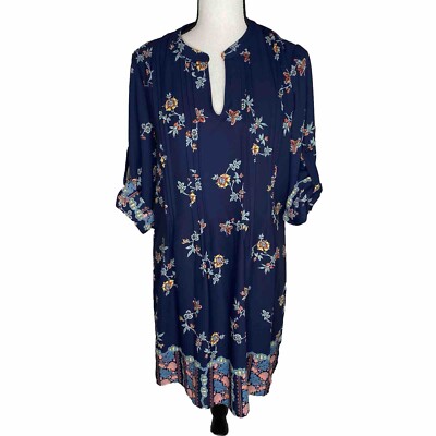 Collective Concepts Stitch Fix Womens Small 3/4 Sleeve Floral Dress Navy Blue