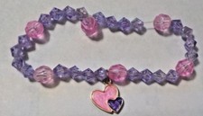 Child's Pink Purple Hearts Beads Stretch Bracelet