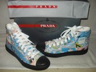 100% AUTHENTIC NEW MEN PRADA COMIC PRINT GARBARDINE HIGH TOP SNEAKERS 8/US 9 — photo 5