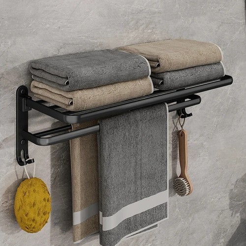 Portasciugamani in alluminio supporto pieghevole con gancio porta asciugamani montaggio a parete 50 cm 1 pz - Foto 7 di 12