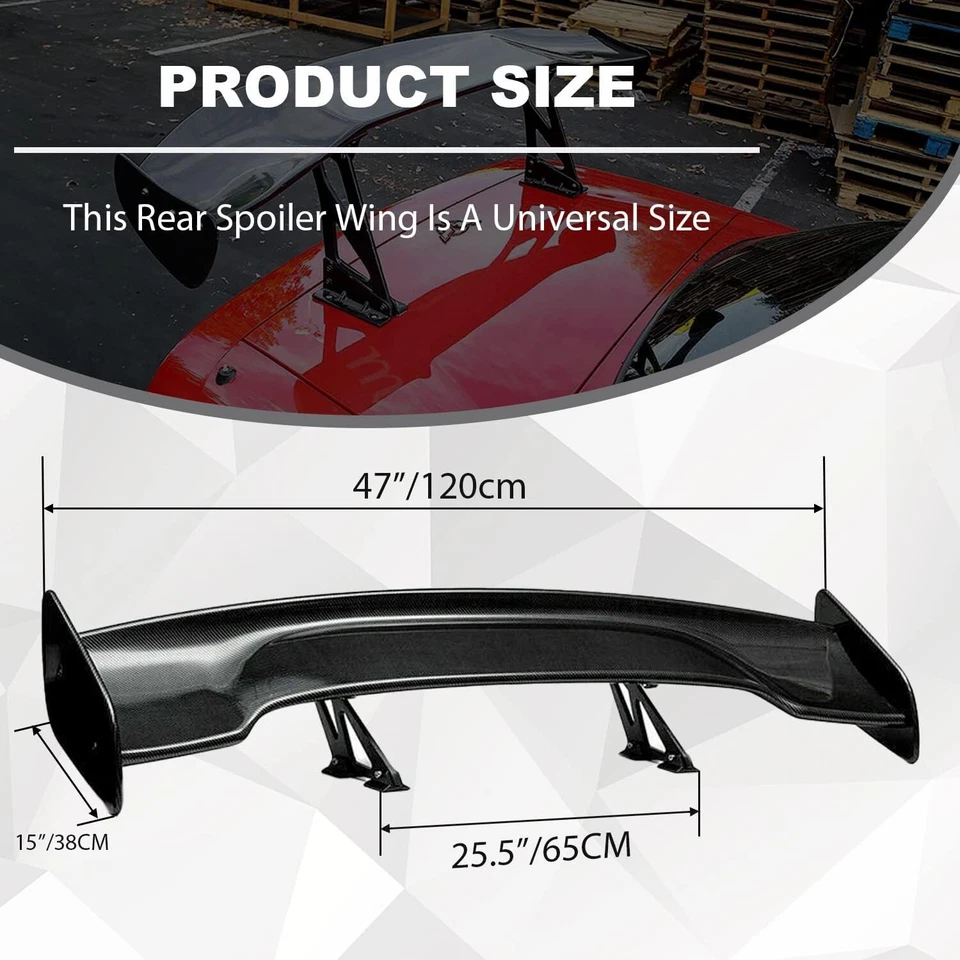 For Nissan 350z 370z 47'' Rear Trunk GT-Style Spoiler Wing Adjustable ABS Carbon - Image 2 of 4