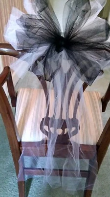 Sale 8pc Wedding White And Black Tulle Pew Bows OR ANY COLOR RUSH AVAILABLE - Image 1 of 2