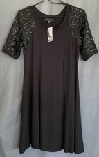 Karen Kane Women's M Dress Black Sequins Short Slv Formal Party Made in USA NWT