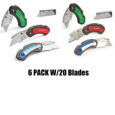 WORKPRO 6PC Folding Utility Knife Set Quick Change/Back-lock w/20PC Extra Blades