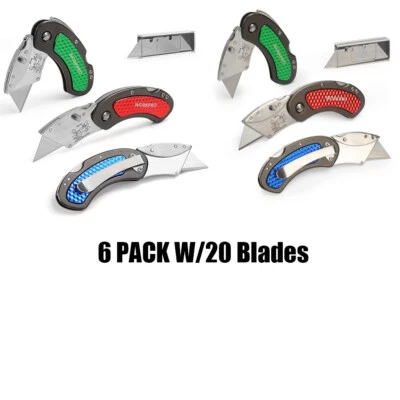 WORKPRO 6PC Folding Utility Knife Set Quick Change/Back-lock w/20PC Extra Blades