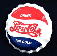 PEPSI~COLA ~ Metal Die-Cut 3D Cap Sign ~ Garage Man Cave Bar Pub ~ MADE in USA