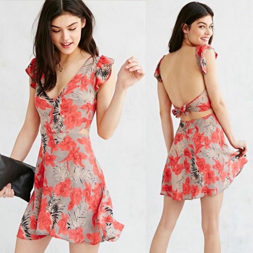 For Love & Lemons Hula Floral Tie Back Mini Dress