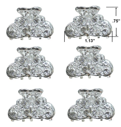 Bridal Package Silver White Mini Hair Claws Combo w. Matching Earrings 6-1-combo - Picture 14 of 36