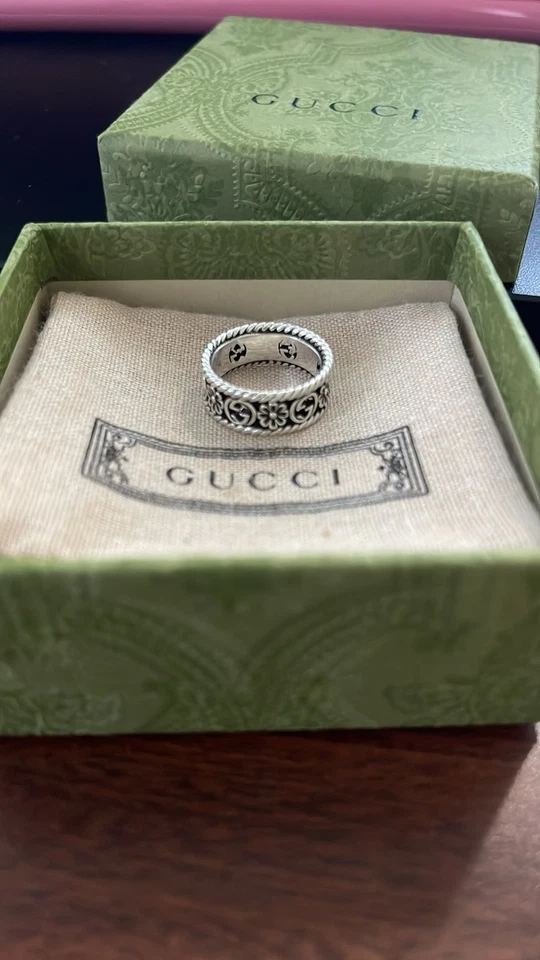 Anel Gucci prata esterlina intertravado G flor tamanho 16 EUA 7,5 NOVO NA CAIXA GG - Imagem 3 de 4