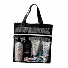 Mesh Shower Caddy Portable Quick Dry Tote Bag with Zipper  2 Pockets, Black
