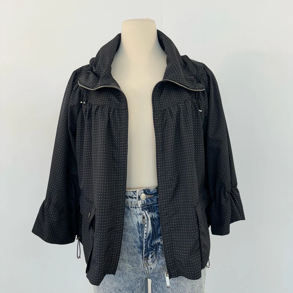 Chaqueta de Lluvia Ligera Armani Collezioni Cremallera Completa Negra Blanca Lunares Talla 6 Foto 2 de 4