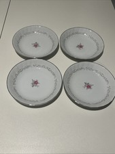 Royal Swirlfine China Vtg Japan Silver Trim Floral Bowls Set Of 4