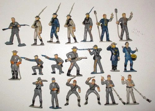 Marx 1950s 60MM Soft Plastic Poorly Painted Civil War Soldiers