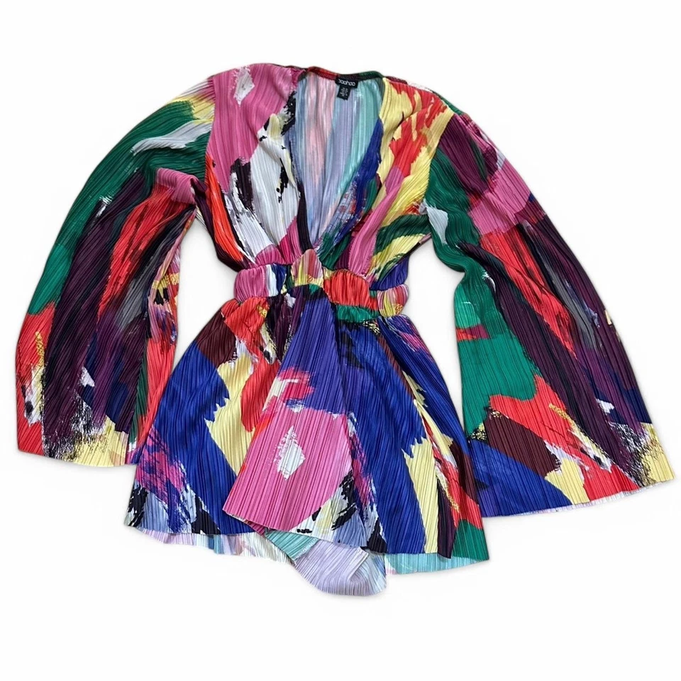 Romper Boohoo Abstrato Plisse Manga Flare, Tamanho 12 - Imagem 2 de 4