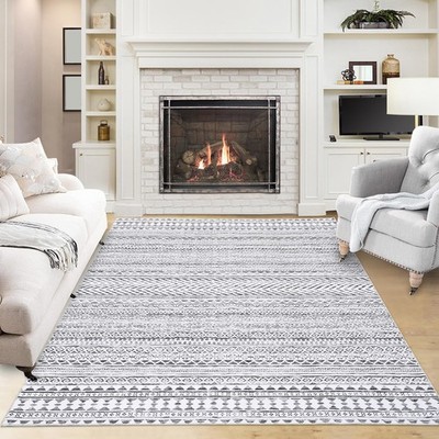 Modern Area Rug 3x5 Ft Washable Geometric Floor Mat NonSlip Grey Decor