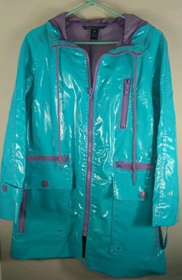 RARE Vintage Marc Jacobs Rain Jacket Coat Small Teal Purple Hood - Y2K 