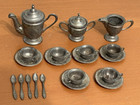 Vintage DOLLHOUSE TOY 22 Piece PEWTER MINIATURE Coffee Service / TEA SET — photo 1