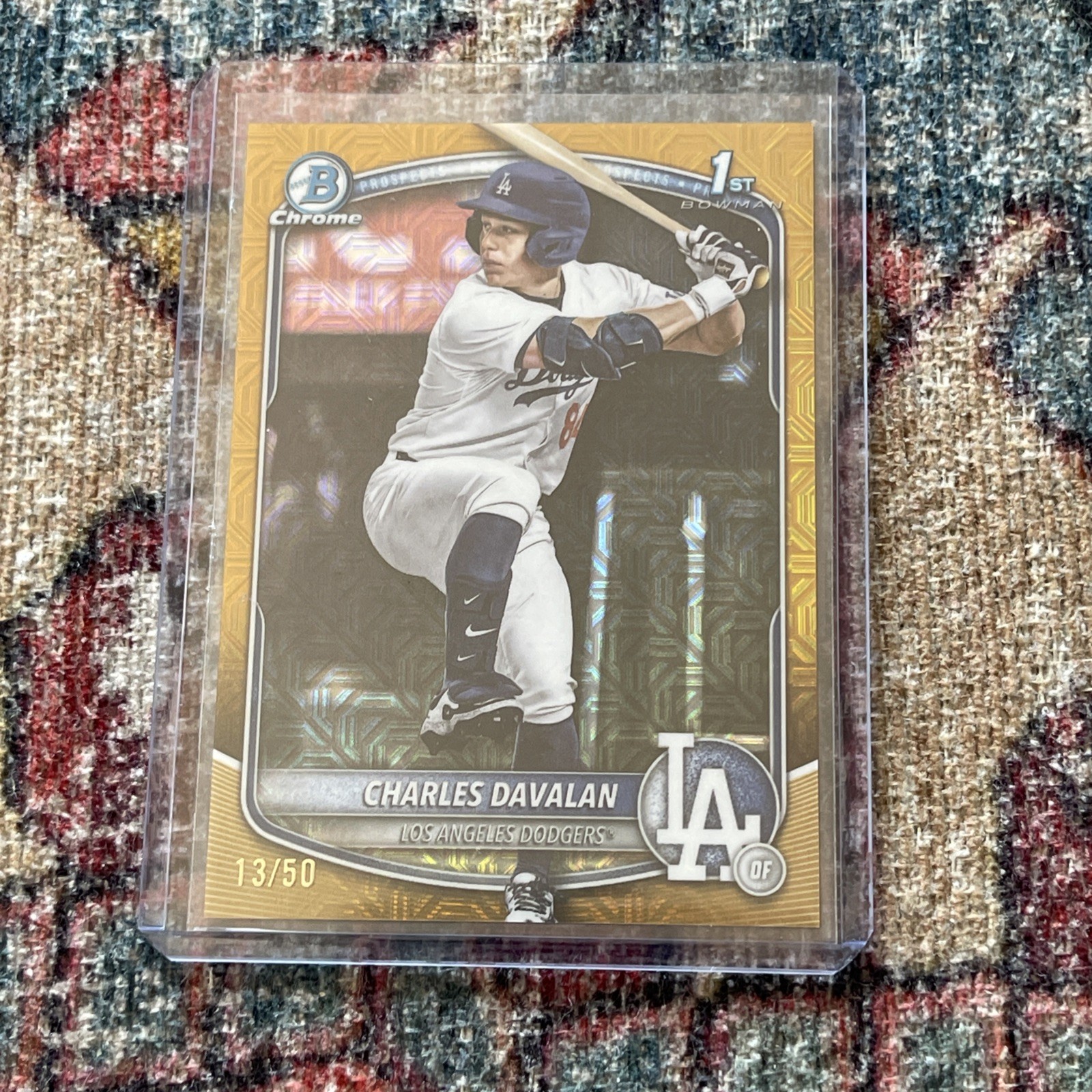 2025 Bowman Chrome Draft Charles Davalan 1st Chrome Gold Mojo /50 LA Dodgers