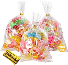 200 Pack Goodie Bags, Cellophane Treat Bags with Ties 4X6 Inch for Candy Cookie