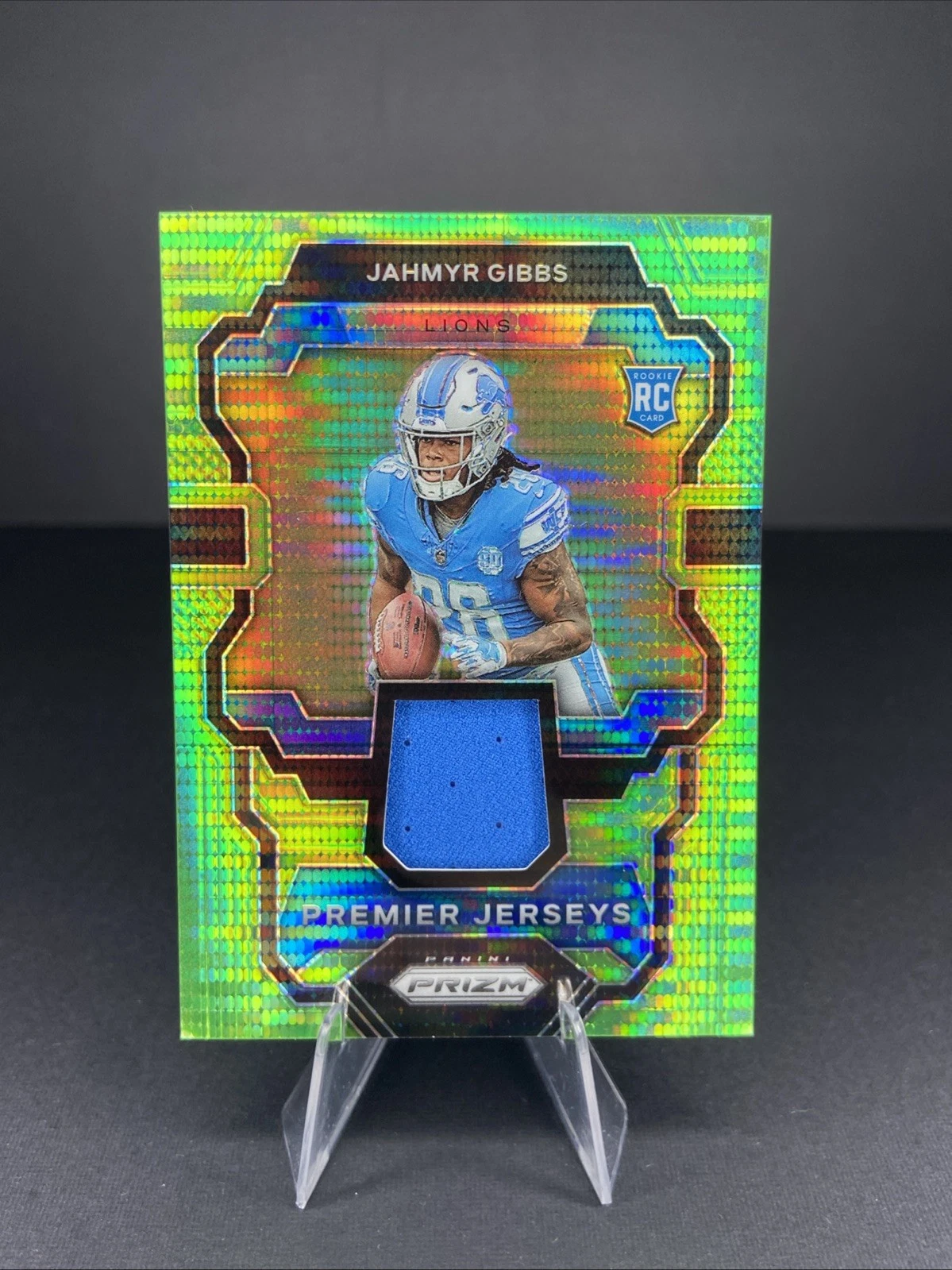 2023 Prizm Jahmyr Gibbs RC Neon Green Pulsar Rookie Patch Premier Jerseys #PJ-JG