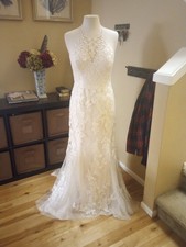 Melissa Sweet Wedding Dress Ivory 10 Lace High neck Embroidery Sleeveless Sheer 