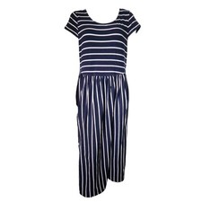 Modcloth Dress Womens Plus Size 1X Blue Striped Long Maxi Pullover Cap Sleeve