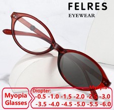 New Men Women Oval Photochromic Myopia Nearsighted Glasses Outdoor Sunglasses