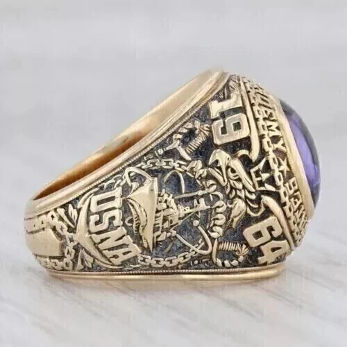 2Ct Oval Lab-Created Amethyst US Naval Academy Aggie Ring 14k Yellow Gold Plated - Image 4 of 4