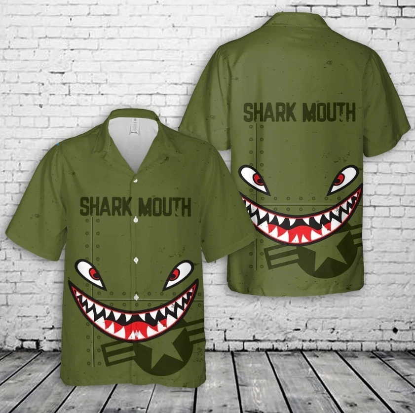 Flying Tiger Shark Mouth Hawaiian Shirt