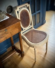 ANTIQUE FRENCH CHAIR LOUIS XVI REVIVAL PAINTED & CANED SALON CHAIR c. 1880