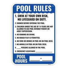 Pool Safety Sign Aluminum 14x10 Inches Swimming Pool Rules Sign Pool Rules